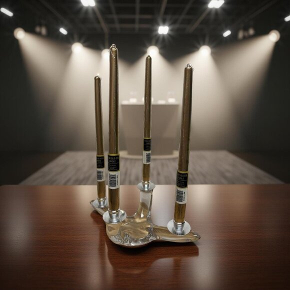 Krislux Modernist Crystal Candle Holder – 4 Arm Sculptural Mid-Century Modern Sc - Picture 2 of 11